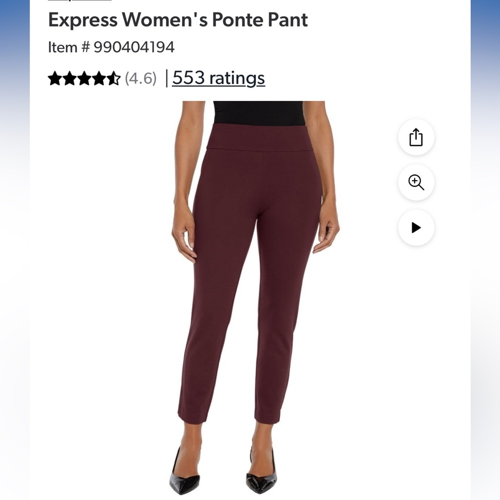 Women’s size small express PONTE pants straight leg maroon color newno pockets